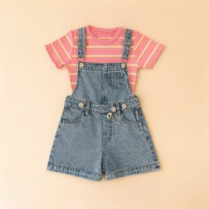 Kompleti veror me gjinse të shkurtra dhe maicë rozë